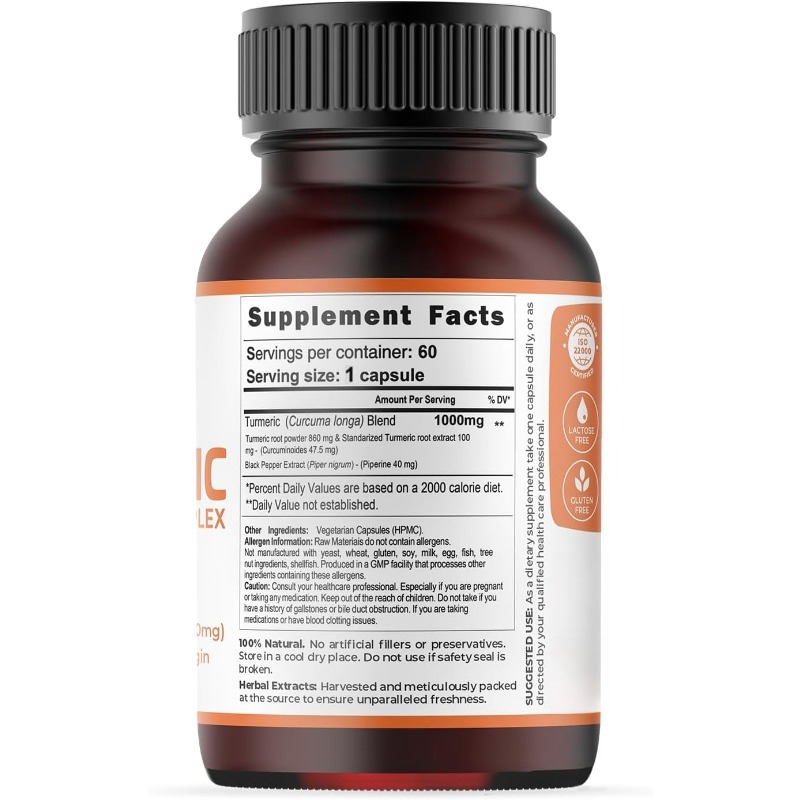 Turmeric Capsules 1000mg Conta - đánh giá và giá Turmeric Curcumin Capsule